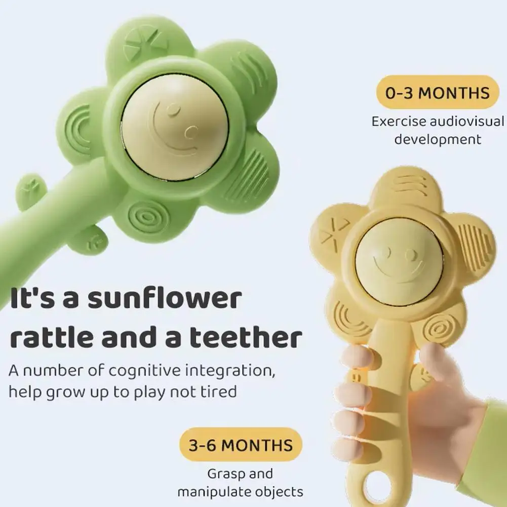 3-in-1Baby Teething Rattle with Chewable Gripper&Shaker Sensory Toy to Boost Vision/Hearing Unisex Gift for Birthdays/Holidays - 3