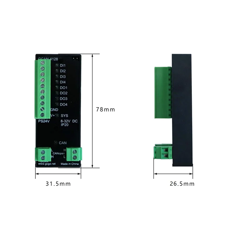 GCAN-4128 CAN / CANopen  IO-4DI, 4DO   