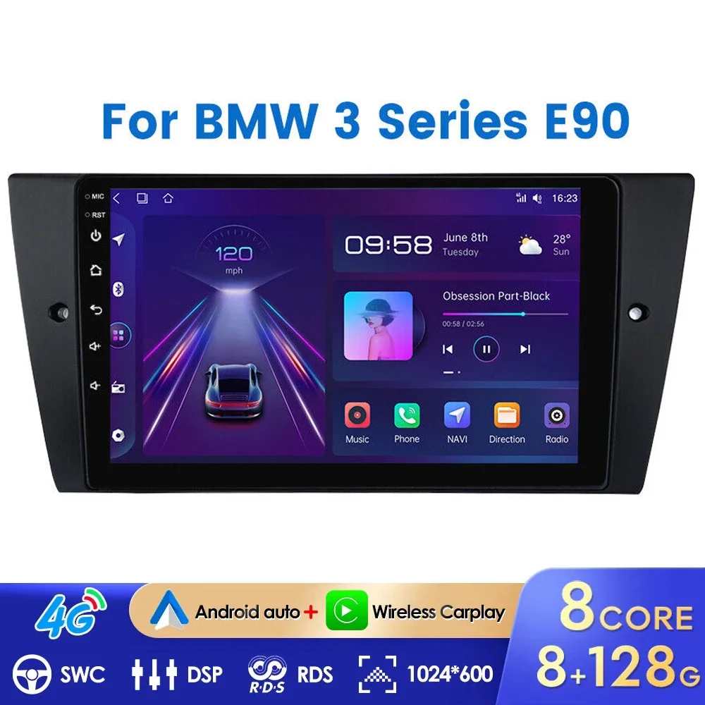 

2DIN Android 13 Multimedia Radio Player for BMW 3 Series E90 E91 E92 E93 2006-2012 GPS Navigation Stereo Audio Head Unit CarPlay