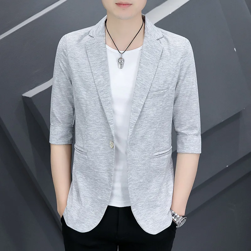 

HOO 2024 мужской летний Тонкий Блейзер с рукавом средней длины Молодежный приталенный красивый повседневный блейзер