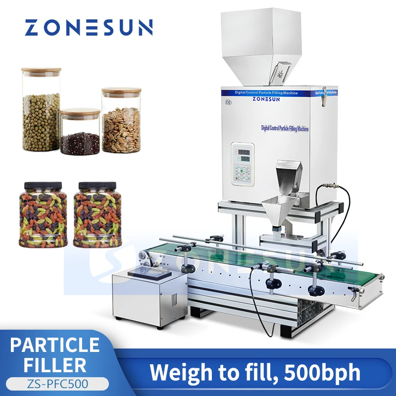 ZONESUN Automatic Granule Powder Weighing Filling Machine Rice Nut Coffee Bean Seeds Surger Food Packaging Equipment ZS-PFC500