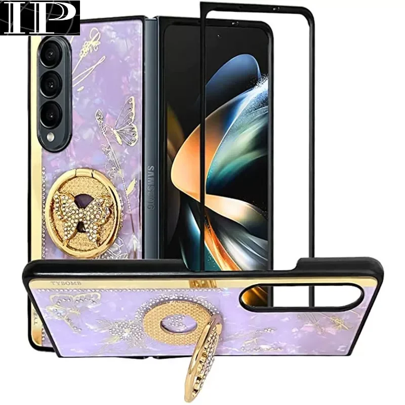 Luxury Creative Mirror 3D Ring Stand Intarsiato Butterfly Case Holder Fold3 Cover Protettiva Per Samsung Galaxy Z Fold 4 5G Custodie