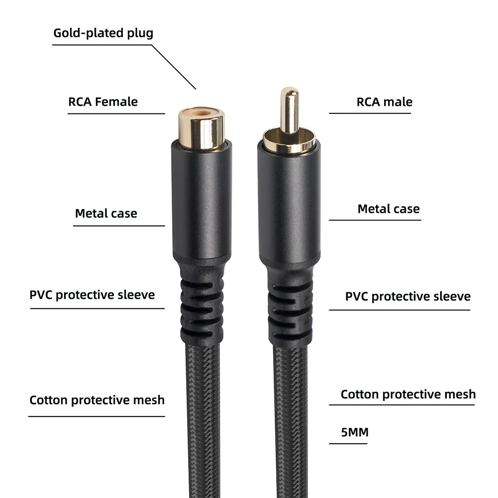 1.8M 3M 6M RCA Male to Female Audio Extension Cable Audio Video Extension Cord for Connecting Game Console Subwoofer Speaker