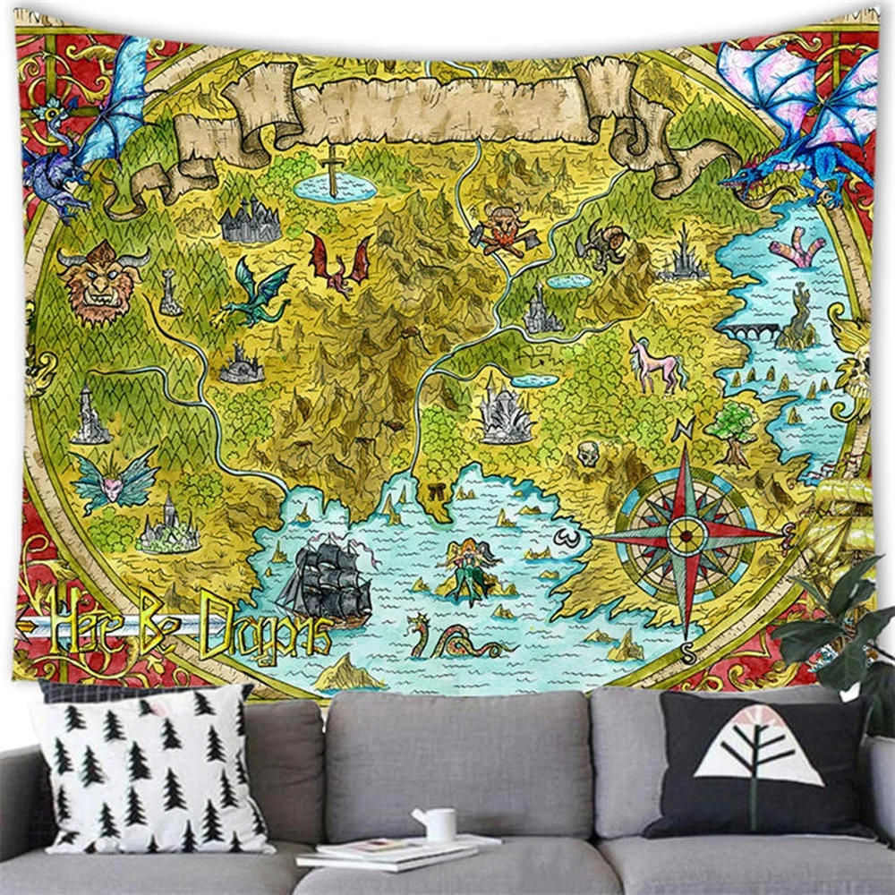 

World Map Tapestry Watercolor Antique Pirate Treasure Map Hippie Boho Home Decor Bedroom Living Room Wall Hanging Tapestries