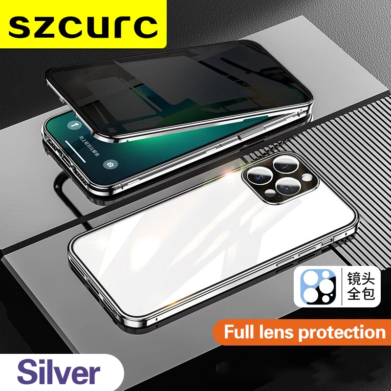 thumbnail image 1 of For iPhone 14 Pro max phone Case. NEW 360° Protection revent the peep Magnetic Adsorption Glass iPhon 15 14 pro 14plus cover bag, 1 of 5