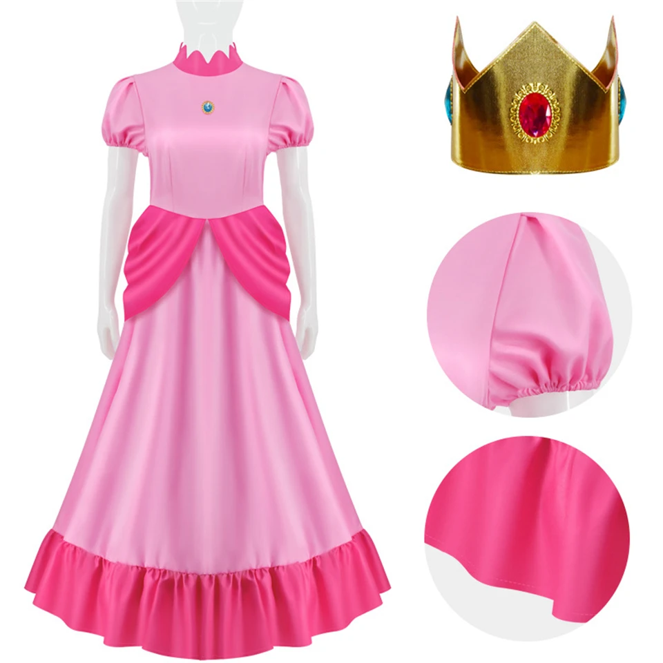 Carnival Masquerade Mother Kids Cosplay Game Movies Luigi Brothers Peach Dress Halloween Women Girls Party Performance Costume 3