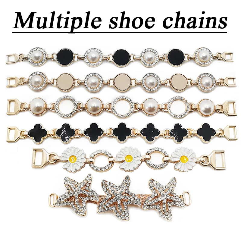 Mehrere Arten glänzende 2-teilige Perlen-Schuhschnalle, Seestern-Dekoration, DIY, goldene Strass-Metall-Slipper-Schnalle, Bekleidungszubehör – Detail 9