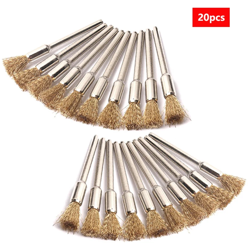 20Pcs Brass Wire Polishing Brush 3.0mm Shank Wire Brush Rust Removal Polishing for Dremel Rotary Tool