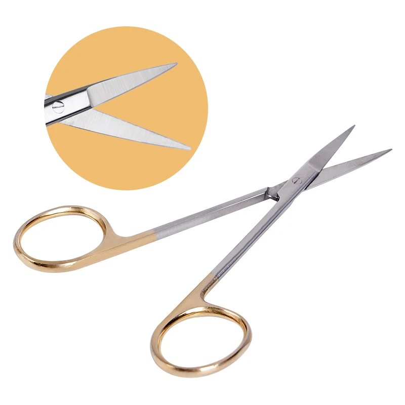 Dental Edelstahl Medizinische Chirurgische Schere Gerade/Gebogene Spitze Vergoldet Griff Tier Tier Tierarzt Schere Haarschnitt Schere – Detail 16