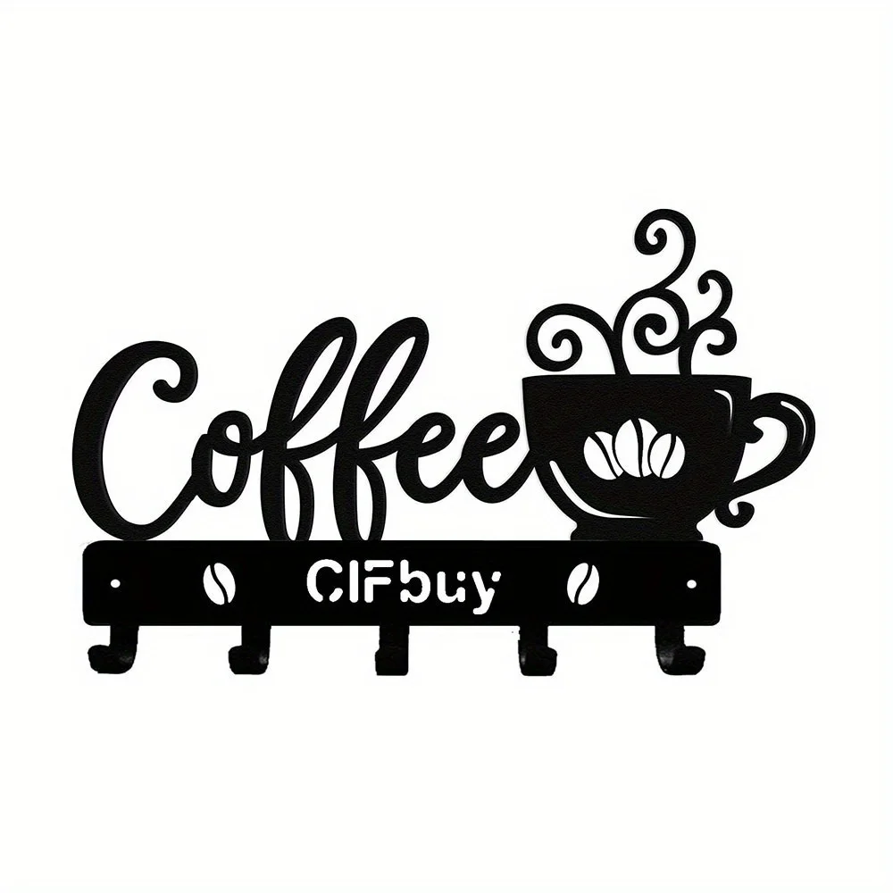 Coffee Bar Decor Rustic Metal Wall Art with Coffee Mug Sign and Hooks Coffee Shops and Homes Featuring a Stylish Coffee Bar Sign 3