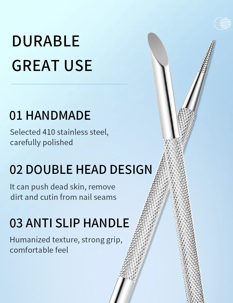 Description Picture 4 of itemNail Double-Ended Stainless Steel Circle Beveled Head Cuticle Pusher Remover Manicure Sticks Nail Dotting Tools Cuticle Scissors