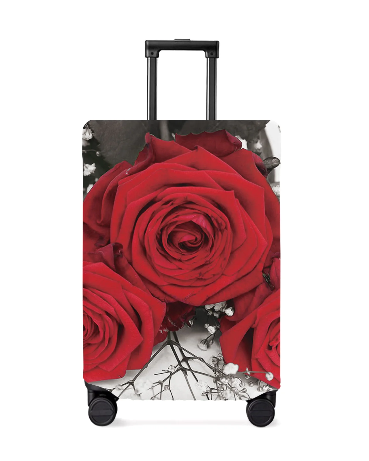 旅行かばん伸縮性のある防水ラゲッジケース伸縮性のある生地伸縮性のある保護スリーブ赤いバラの花トラベルアクセサリースーツケース