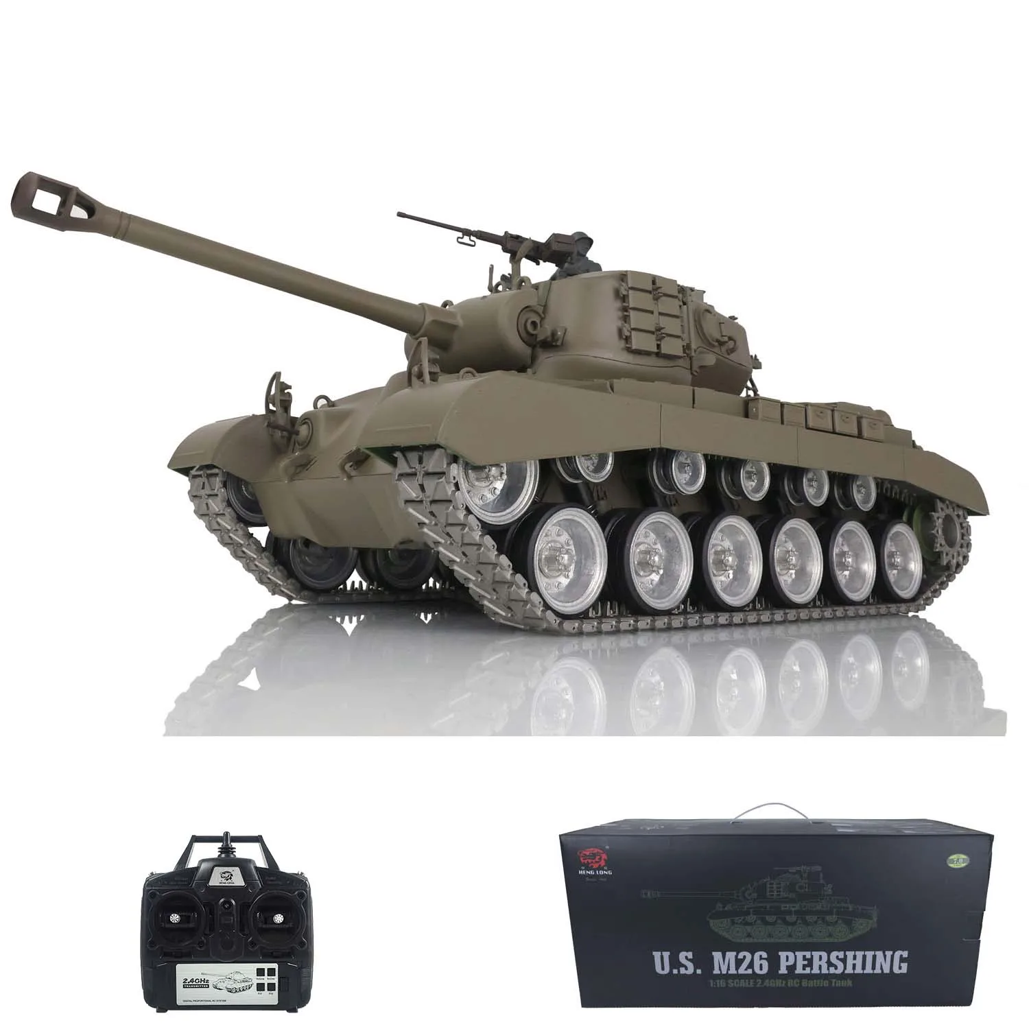 헝롱 RC 탱크 1/16 7.0 커스텀 USA M26 퍼싱 RTR 그린 3838 메탈 트랙 휠 BB 펠릿 연막 TH17309
