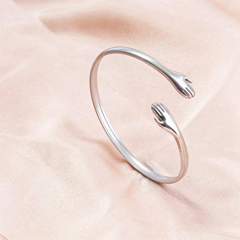 Romantic Hug Hands Embrace Adjustable Open Bracelet Love Hand Cuff Thin Bangle for Women Men Couple Jewelry Chic Wedding Gifts 5