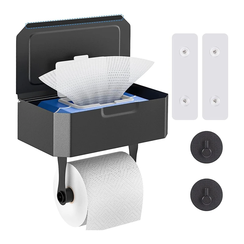 

Toilet Paper Holder Without Drilling Toilet Paper Holder With Wet Wipe Box, Shelf, Kitchen Roll Holder For Bathroom