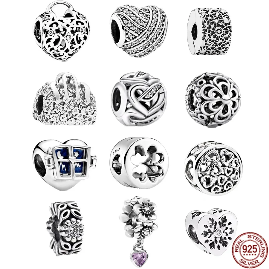

Authentic 925 Sterling Silver Openwork Entwined Hearts & Flowers Dangle Charm Bead Fit Original Pandora Bracelet Women Jewelry