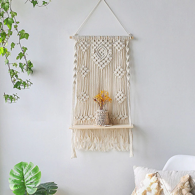 Estante colgante de madera para dormitorio, repisa Ornamental de macramé  para pared, columpio flotante para habitación de niños, estante de flores,  decoración del hogar - AliExpress