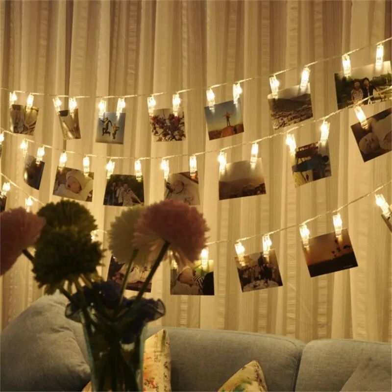 Decorative Lights Garland Card Photo Clip String Lights 1.5M 10LEDS Led Fairy Light Bedroom DIY Clothespin Shapes Battery Decoration Lamp