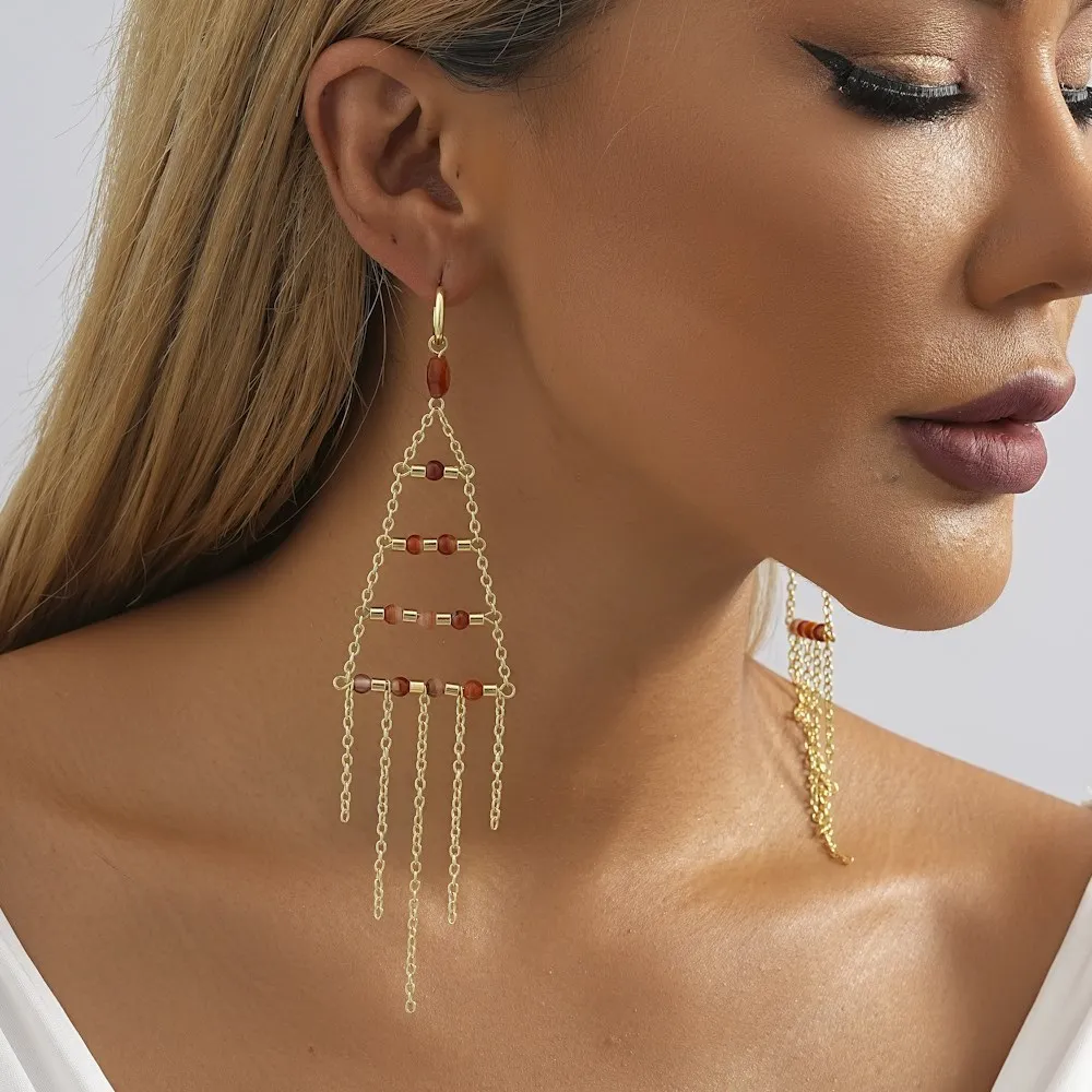 

Fashion Creative Rhombus Crystal Stone Triangle Pendant Earrings for Women Personality Ladies Tassel Earrings Jewelry Wholesale