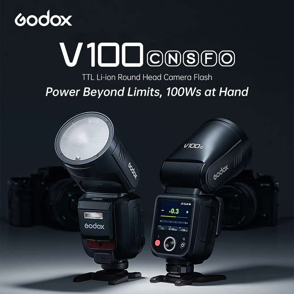 Godox V100 온카메라 플래시 라이트 100Ws TTL HSS 라운드 헤드 무선 전송 스피드라이트 (캐논, 니콘, , 후지, 올림푸스용)