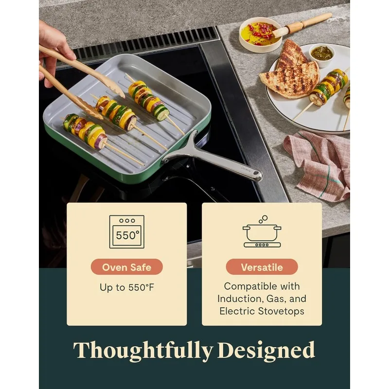 Caraway Griddle Pan & Grill Pan Duo - Non-Stick Ceramic Coated - Non Toxic, PTFE & PFOA Free 4