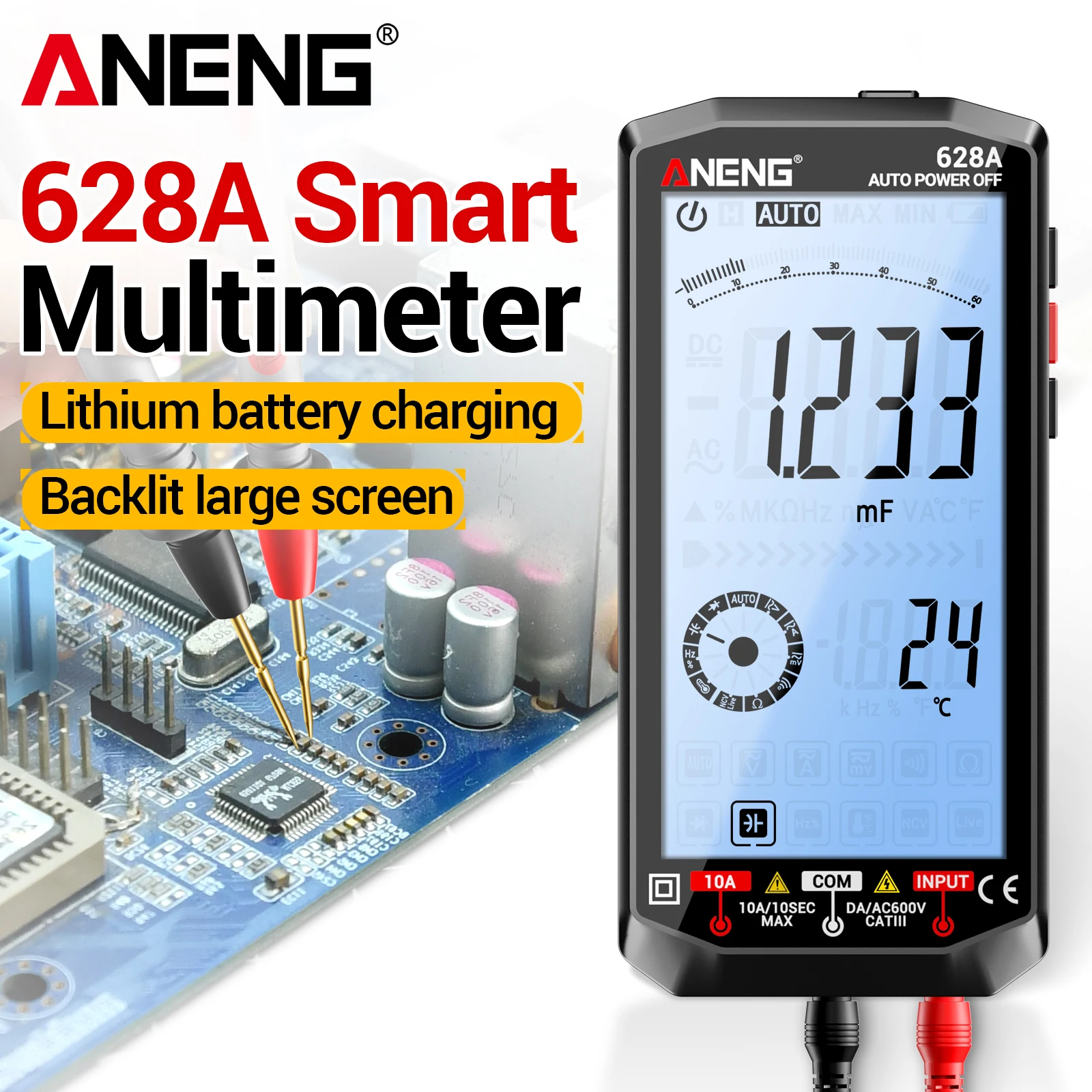 ANENG 628A 디지털 멀티미터 1000V AC/DC 전압 10A 전류 6000 카..