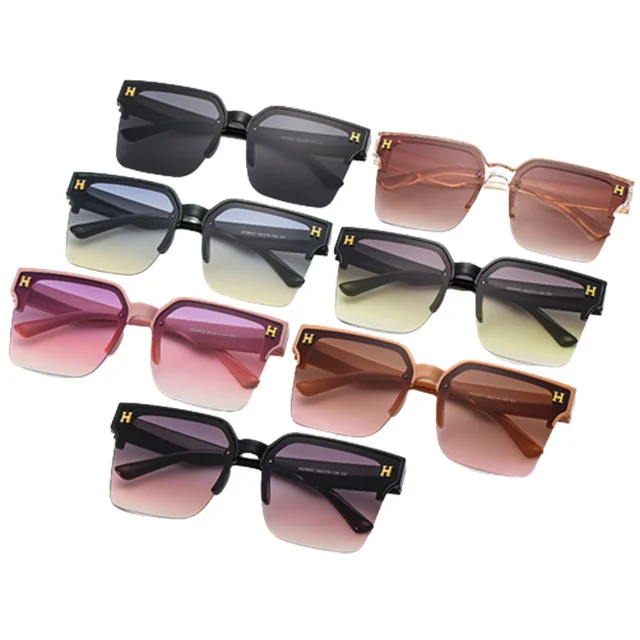  - 2023 Small Semirimless Style Sunglasses for Women Fashion Square Ladies Gradient Lens Polygon UV400 Eyeglasses H-Letter Design