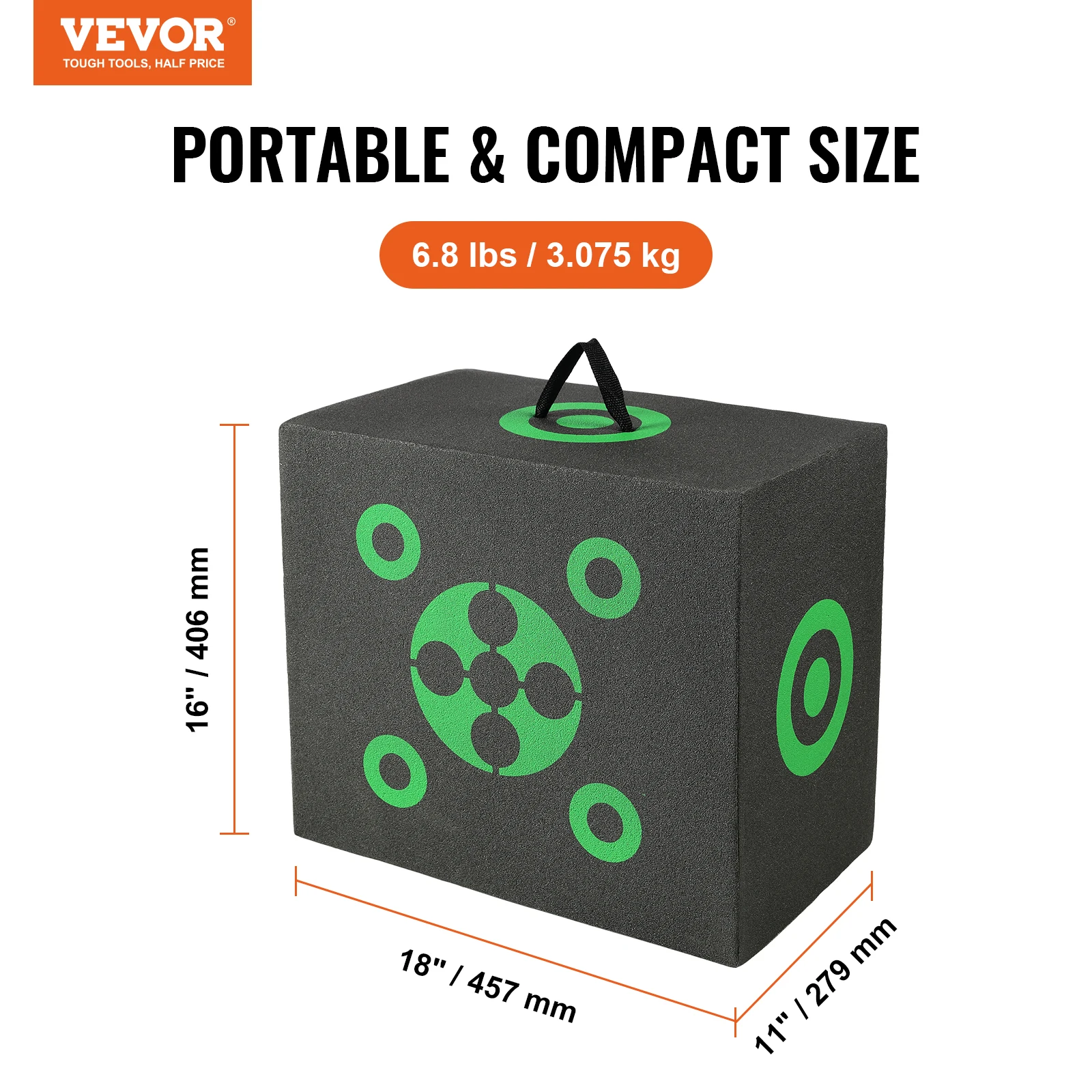 VEVOR 16"x18" Archery Target All-side Shotting Archery Arrow Target  Outdoor Portable Archery Target with Carry Handle  Black