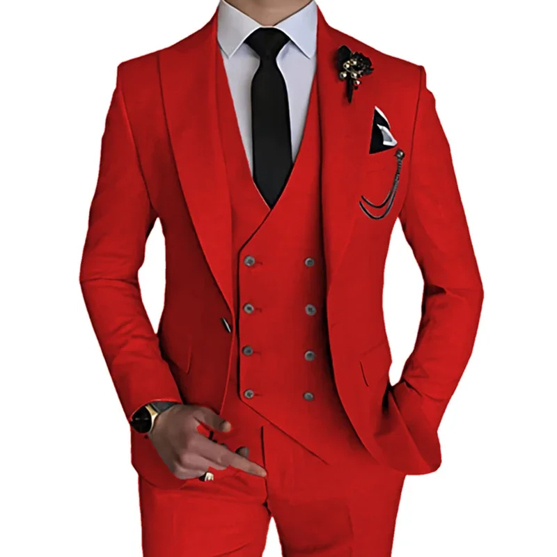 Men's 3 Pcs Suit Coat Pants Vest Solid Color Wedding Dress