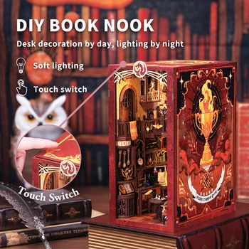 CUTEBEE Book Nook Doll House 3D Puzzle With Touch Light Dust Cover Magic Gift Ideas Bookshelf Insert Toy Gifts Flame Common Room 2