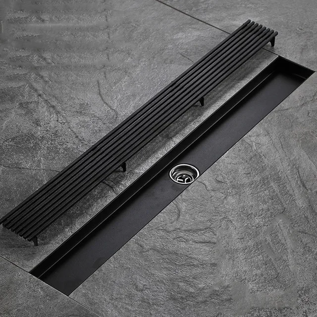 ท่อระบายน้ำเชิงเส้นยาว20-80ซม. 304ระบายน้ำที่พื้นสีดำด้านเป็นสแตนเลสทรงสี่เหลี่ยมผืนผ้าท่อระบายน้ำพื้นห้องน้ำฝักบัวห้องน้ำ 1