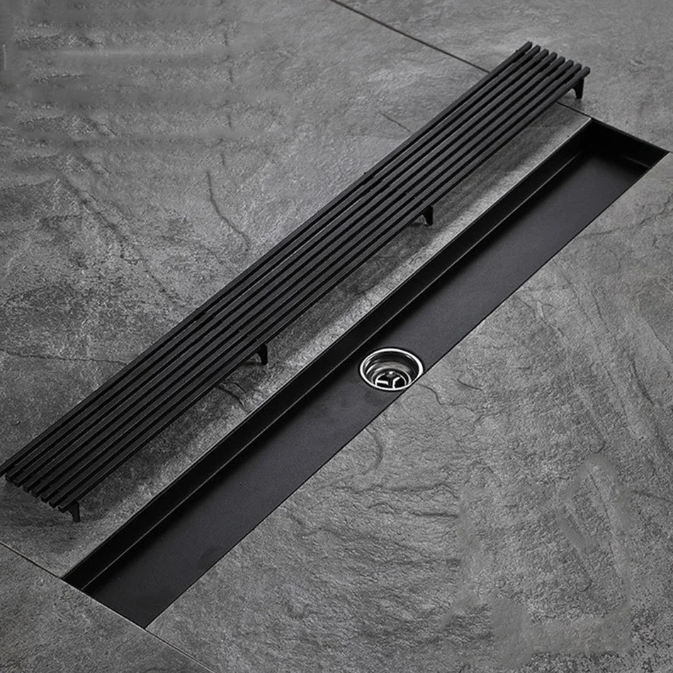 Matte-Black-Floor-Drain-304-Stainless-Steel-Stripe-Rectangle-Bathroom ...
