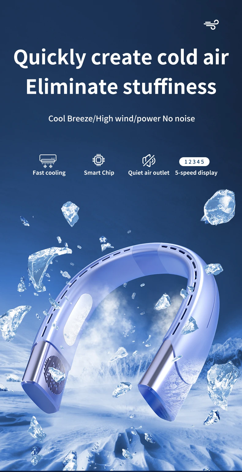 Portable Neck Fan Wearable Air Conditioner USB Rechargeable Air Cooler 5 Speed Electric Fan for Outdoor Ventilator 5000mAh Fans