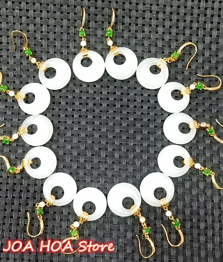 925 Silver Plated Gold Earrings Boutique Jewelry Inlaid Natural Gold-silk Jade Dangler Accessories Gift Lucky Buckle