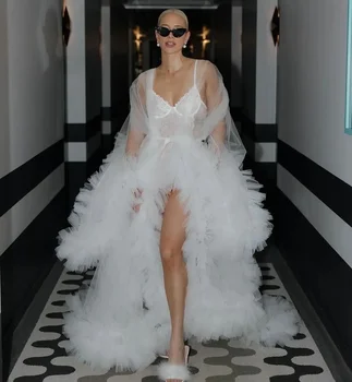 Ruffles Boho Sposa Abito Camicia da notte Abiti da sposa Servizio fotografico Vestaglia di maternità per fotografia Giacca da sposa personalizzata