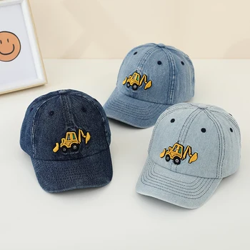 Baby Boy Cap Bulldozer Embroidered Washed Cotton Summer Children Baseball Caps Baby Girl Hat 50-54cm Suitable for 2-8 Years Kids 1