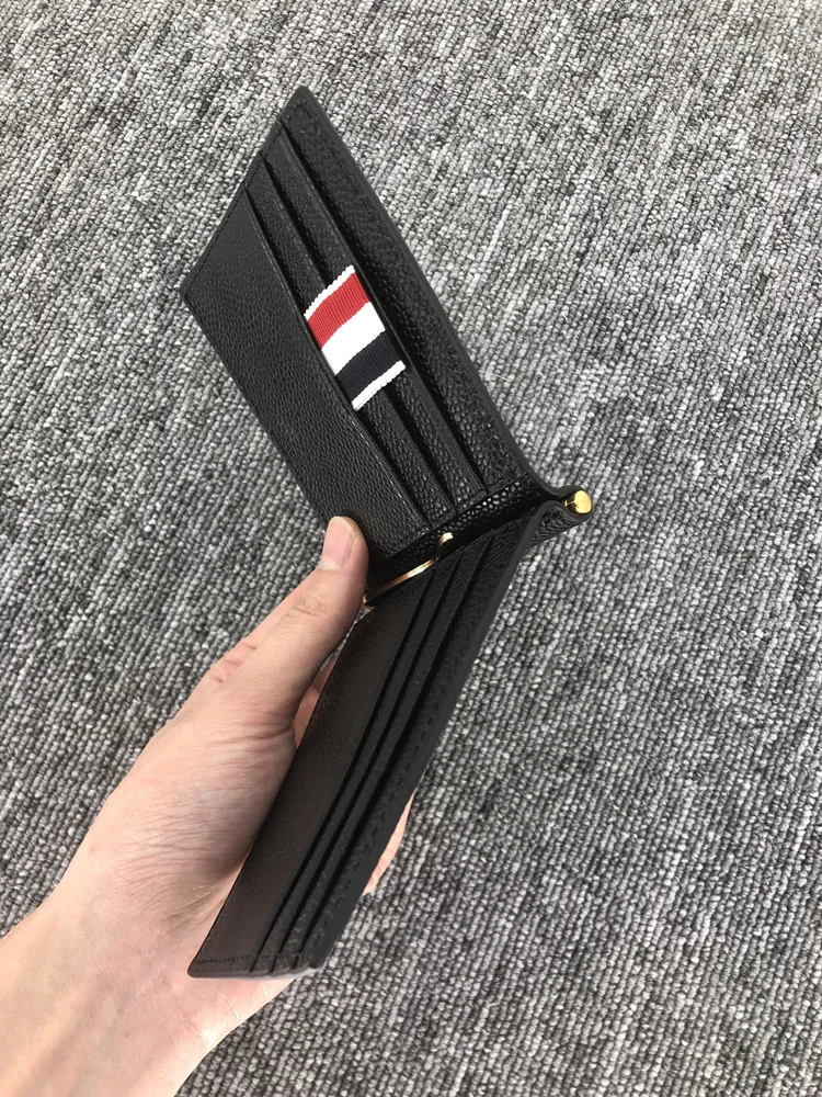 

TB THOM Wallet New Arrival Black Genuine Leather Luxury Brand Mini Credit Card Retro Multi-card Frosted Fabric Card Holder