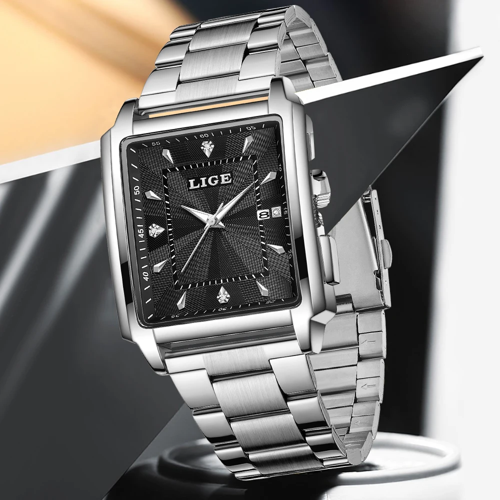 New Man Watch LIGE Luxury Fashion Business Waterproof Quartz Watches for Men Stainless Steel Band Clock Luminous Chronograph+Box