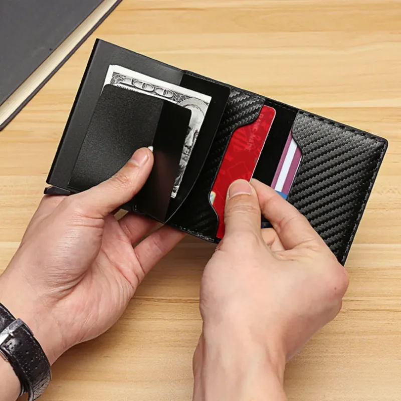 Top Quality Wallets Men Mini Purse Male Vintage PU Carbon Fiber Rfid Card Holder Small Smart Wallet Pocket Minimalist Wallet