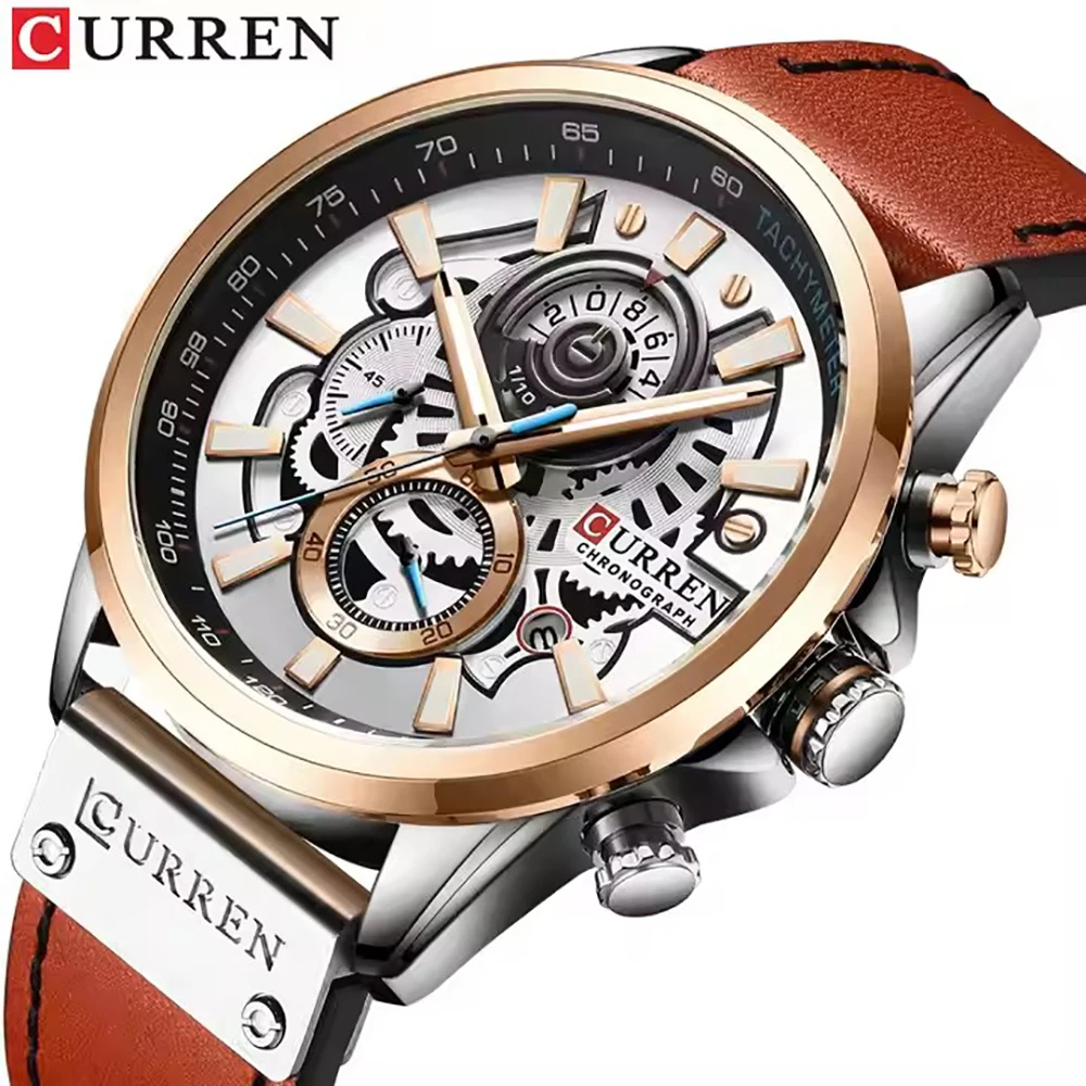 CURREN 8380 Waterproof multifunctional quartz watch; Business simple calendar men's leather watch