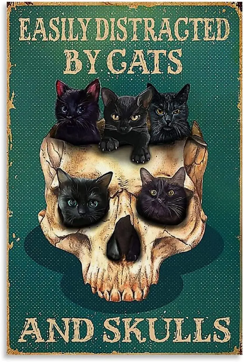 

Easily Distracted By Cats And Skulls Skull quotes Canvas Wall Art Posters For Bedroom Walls Aesthetic Living Room Home Decor