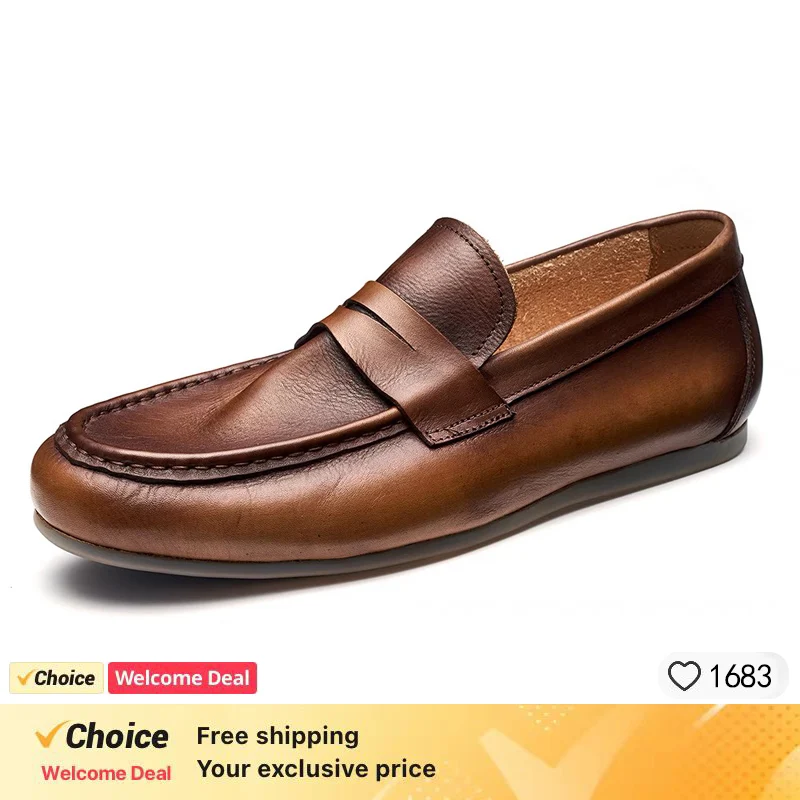 

Luxury Men Penny Loafers Genuine Leather Slip On Black Casual Business Dress Shoes Mens Wedding Party Office Fashion Shoes New