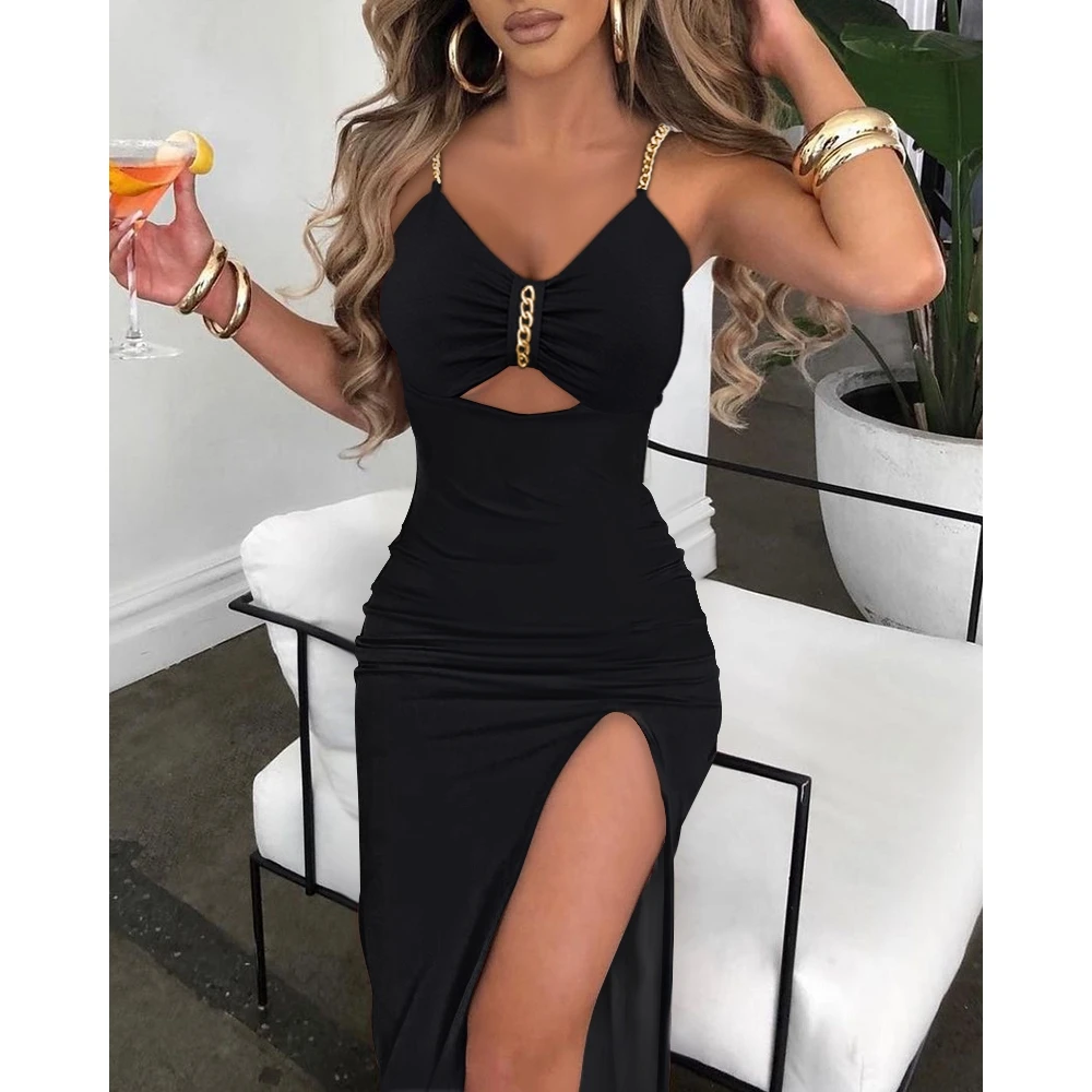 

Sexy Women Elegant Black Cocktail Party Prom Evening Chic Formal Occasion Dresses Split Bridesmaid Short Gala Dress Clothes