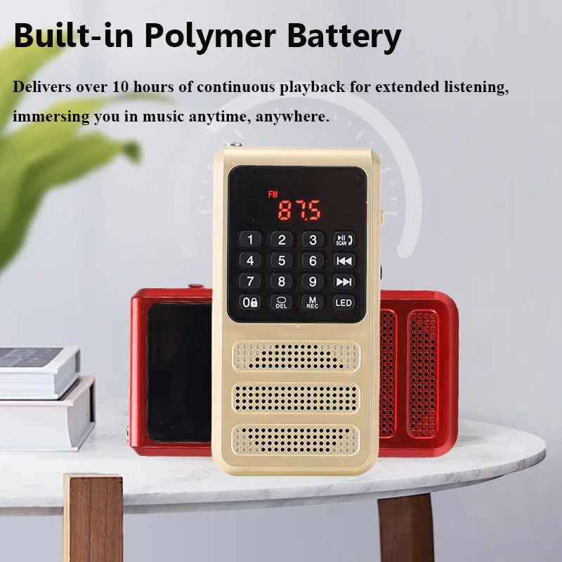 Mini Pocket FM Radio Large LED Screen Radios Receiver with Flashlight Wireless Bluetooth Speaker Recorder Handsfree Call TF Play