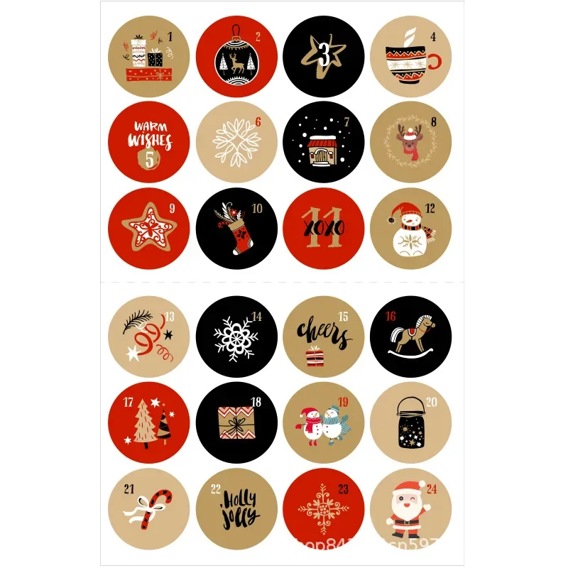 thumbnail image 1 of Calendario de Adviento 24 piezas Pegatinas de regalo Feliz día de Navidad Calendario de Adviento Pegatinas de papel con números Etiquetas adhesivas de embalaje multifunción Decoraciones, 1 of 5