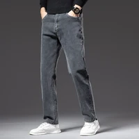 Plus Size 40 42 44 New Autumn Men's Blue-grey Straight-leg Jeans Business Casual Cotton Stretch Denim Pants Male Brand 2