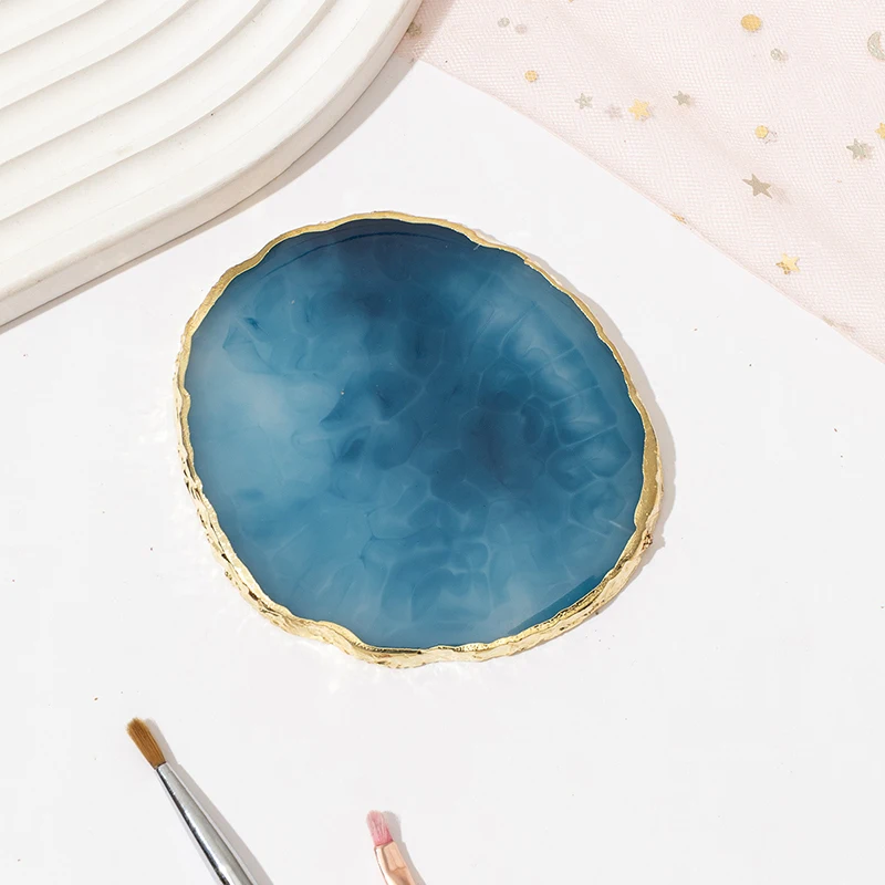 Round Resin Agate Stone Nail Art Palette for Manicure and Painting Display