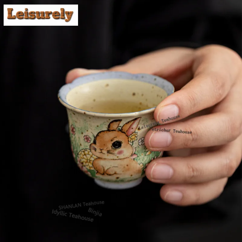50ML Caramel Glaze Rabbit Flower Mouth Teacup Zen Tea Bowl Tea Cup Set Tea-tasting Meditation Cup Jianzhan Master Cups Tea Set