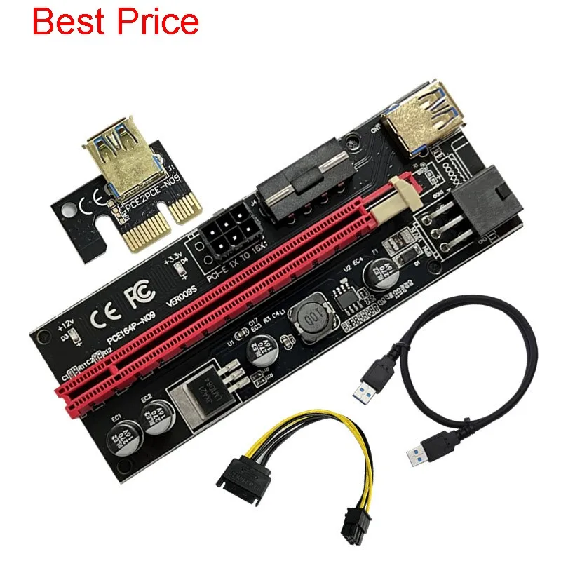 100 개/몫 Ver 009s Pci-e 라이저 카드 009 Pcie 1x  16x Extender 어댑터 듀얼 Led 1m 0.6m Usb 3.0 케이블 Sata 6pin 4pin 전원