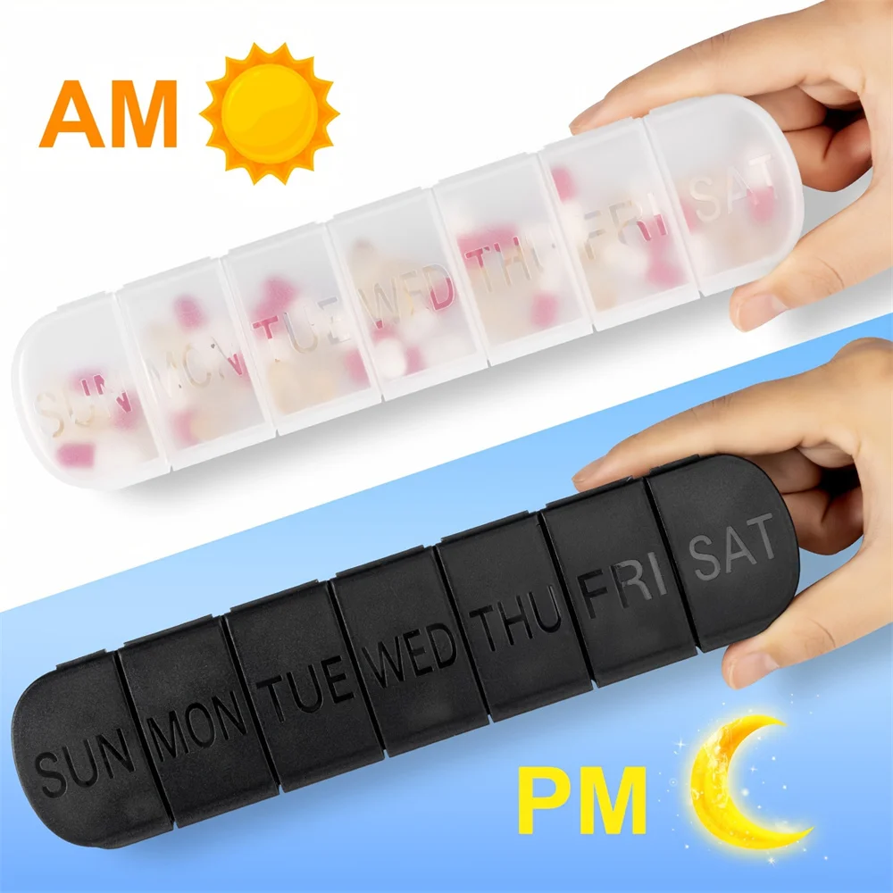 Portable Weekly Pill Organizer with 7-Day Compartments for Medicine and Supplements